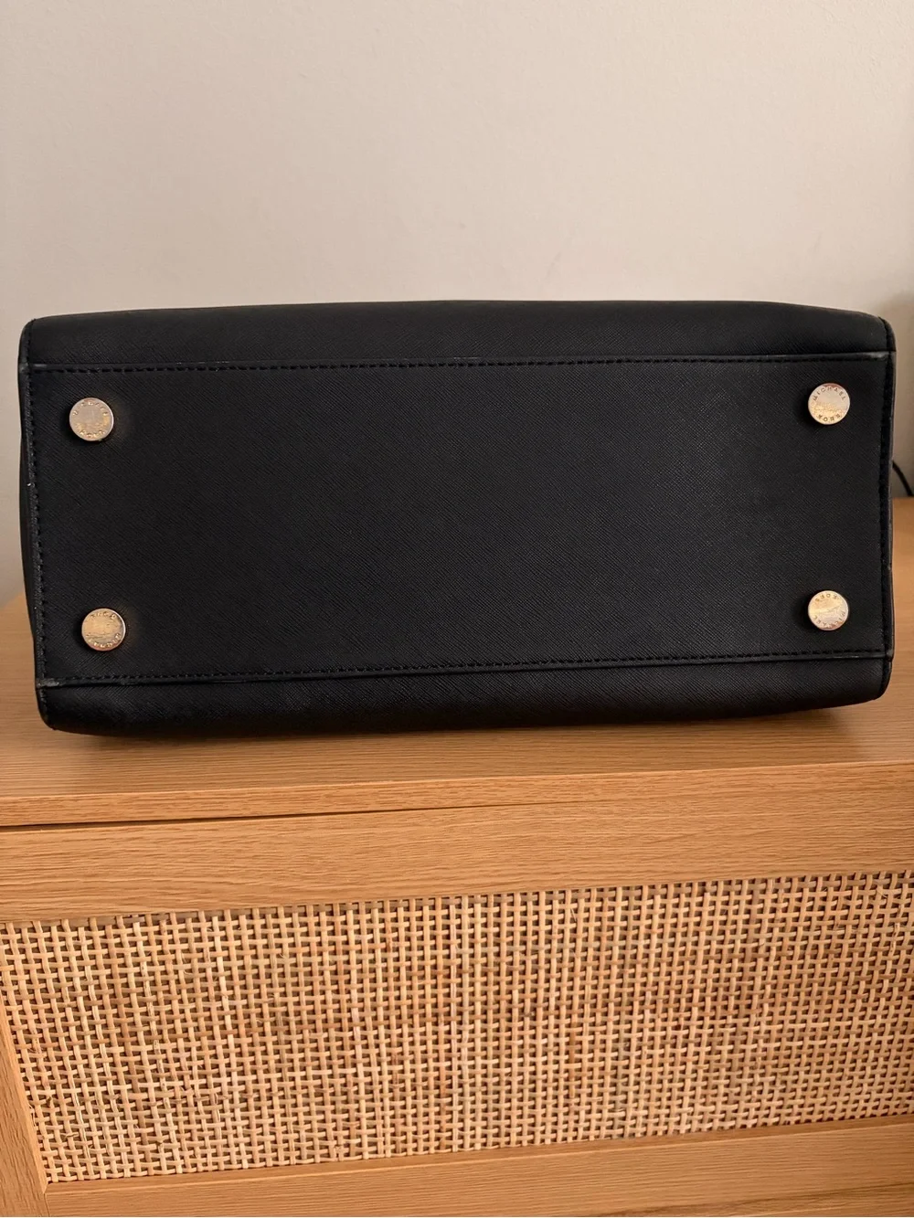 MICHAEL KORS Selma Black Saffiano Leather Satchel with Gold Hardware